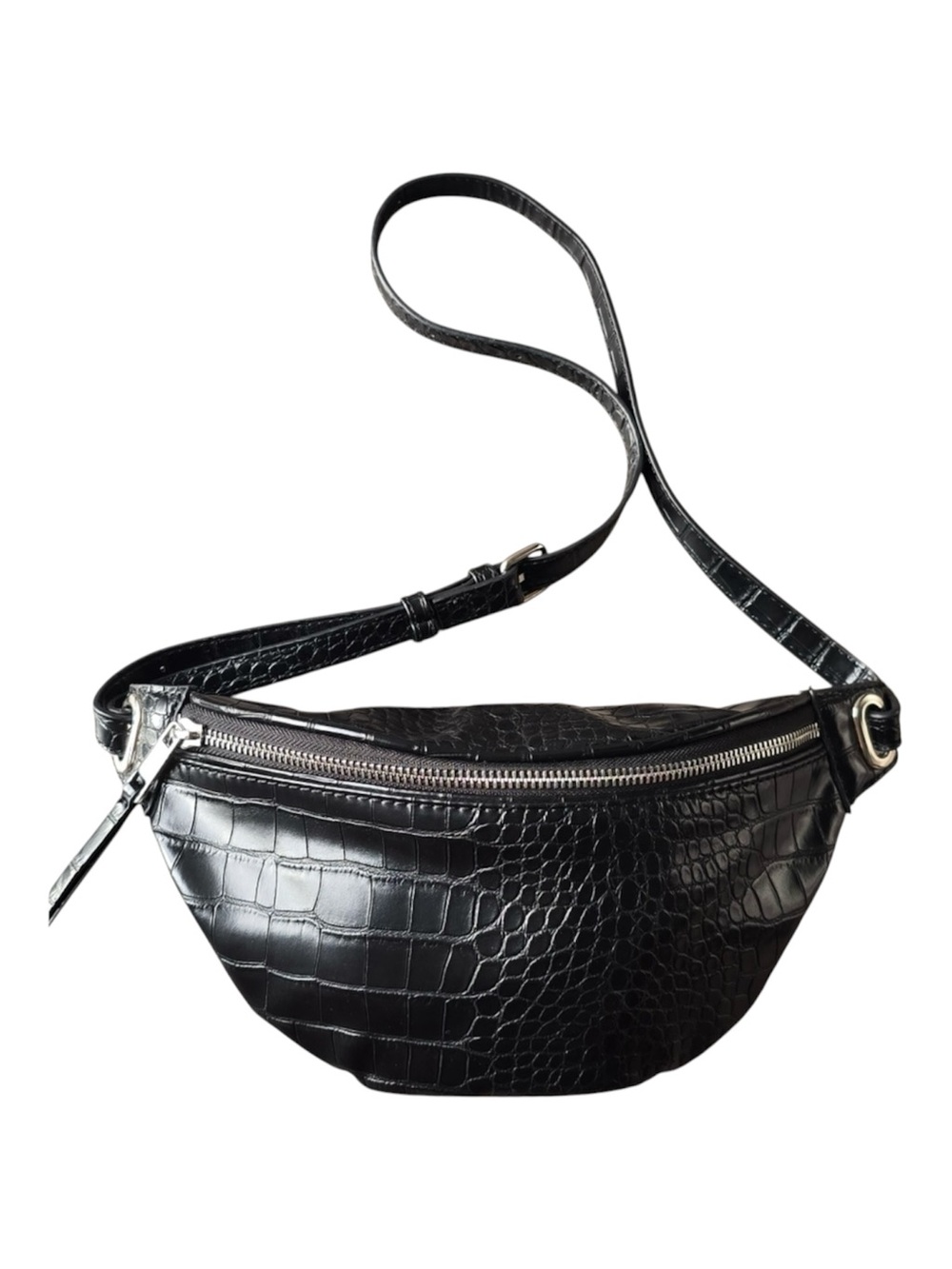 The Drop Preston Black Croc-Embossed Faux Leather Crossbody Belt Bag